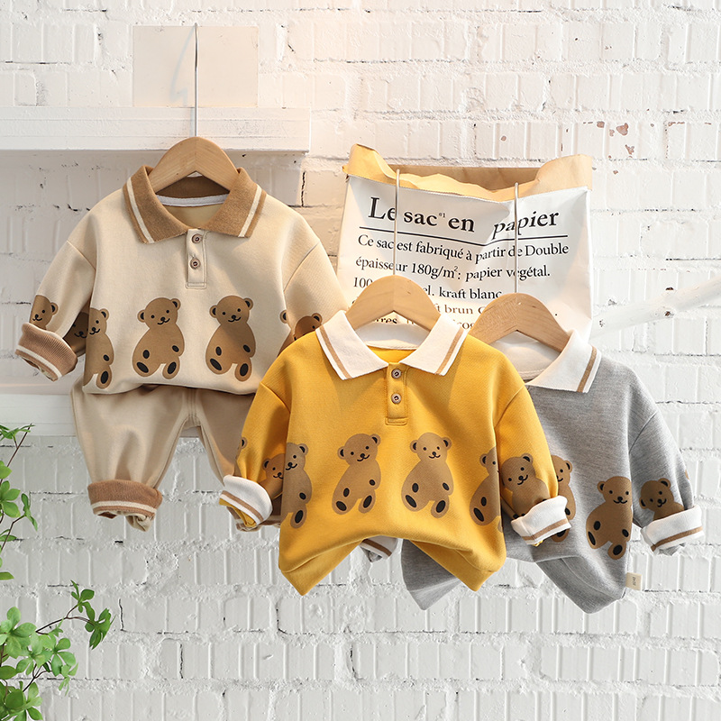 Children's suit 2024 spring new children's sweater two-piece cartoon lapel boys autumn suit girls suit