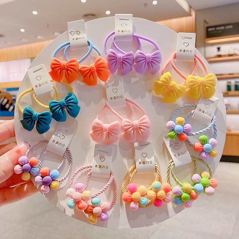 Girls' Korean-style colorful bow hair rope little girl's ponytail rubber band does not hurt hair children's high elastic rubber band