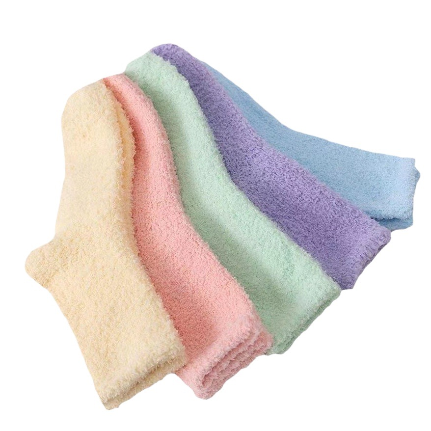 Cross-border solid color non-lint women's coral fleece floor socks thickened warm winter half velvet solid color sleep socks