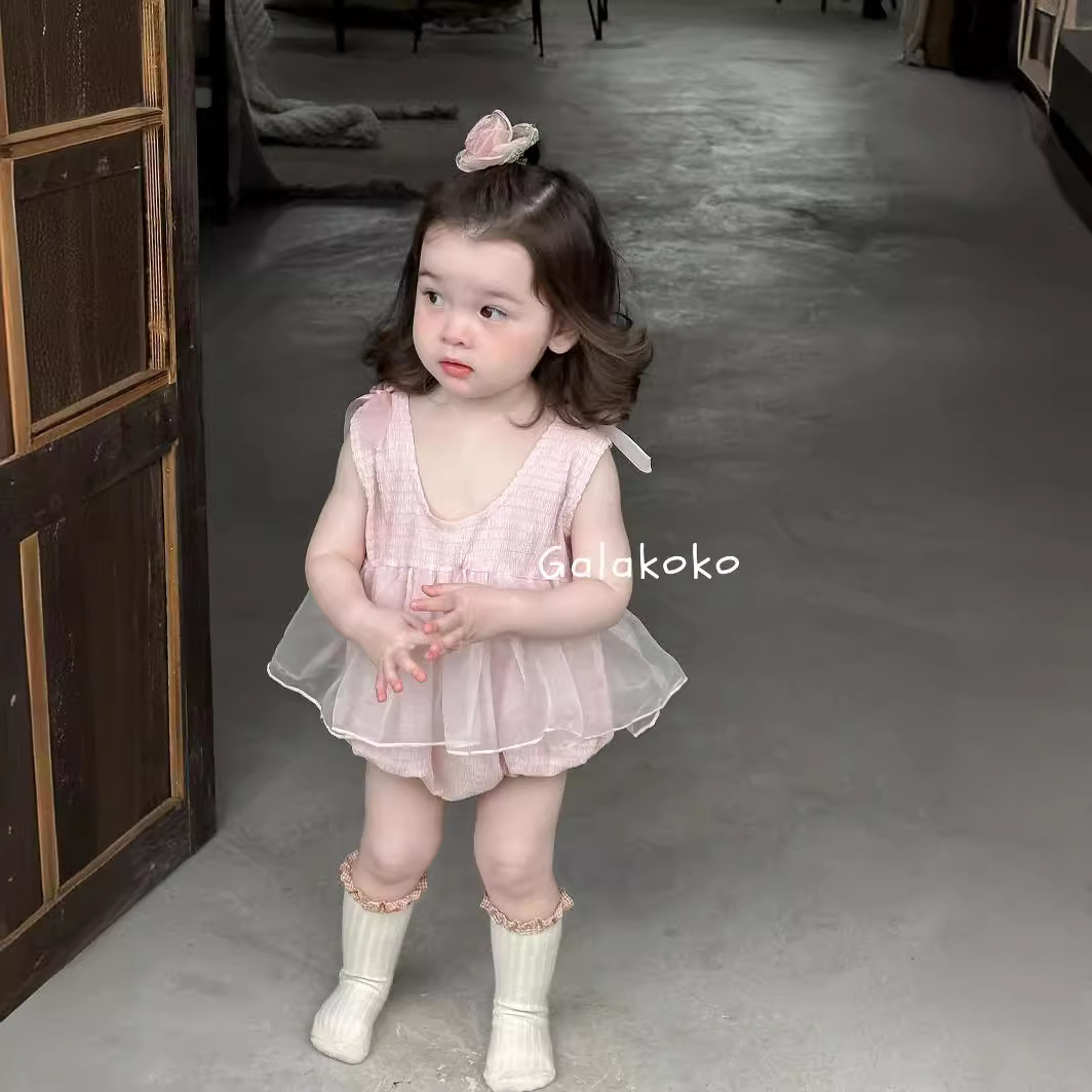 Galakoko Summer Baby Jumpsuit Pure Color Gauze Romper Ins Style Bow to Wear Soft