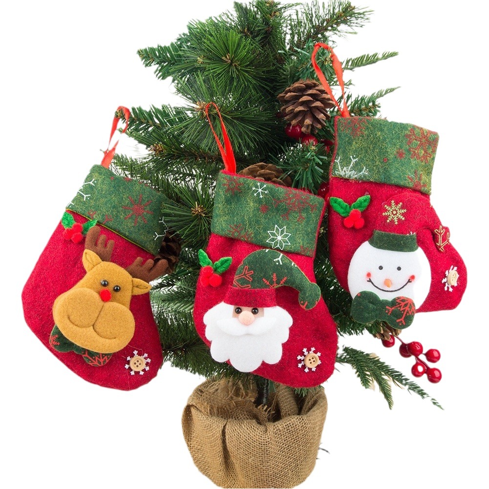 Christmas decorative small socks set 12p vintage country small socks combination candy bag Christmas tree pendant ornaments