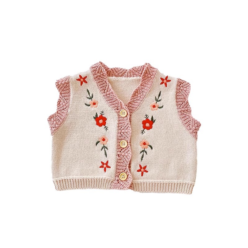 Picture of Baby Vest Knitwear Floral Embroidered Girls' Clothes Waistcoat Cardigan Baby Sweater Vest Fashionable Jacket Korean Style