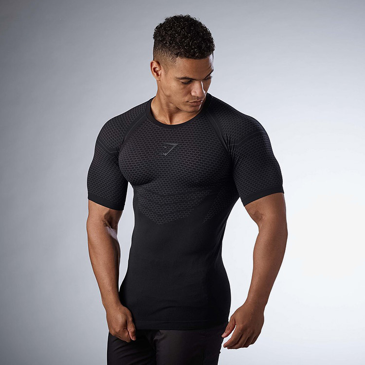Muscle maiba comprehensive training fitness men's sports outdoor running stretch tights quick-drying clothes round neck short sleeve t-shirt