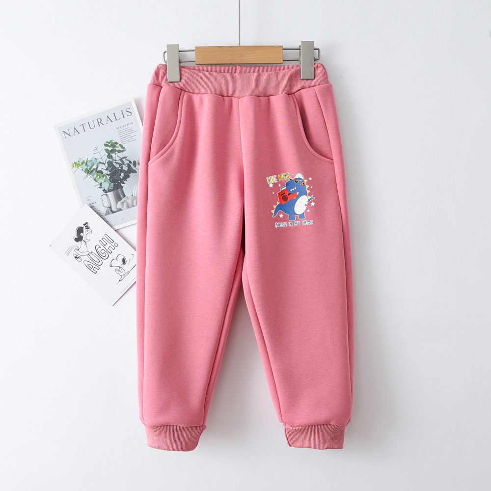 Picture of Winter Children's fleece-lined Sports Pants Thickened Dinosaur New Boys' Casual Pants Winter Children's Wear Silver Fox Velvet Sweatpants