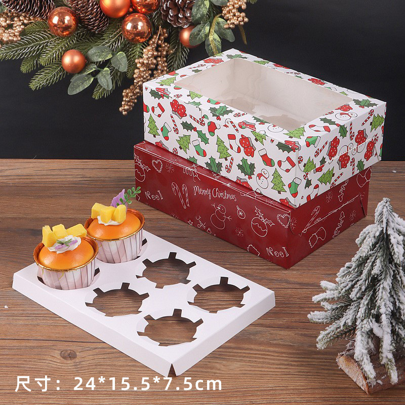 Christmas Cupcake Packing Box Cupcake Box Window Transparent Mousse Dessert Packaging Box Egg Tart Box