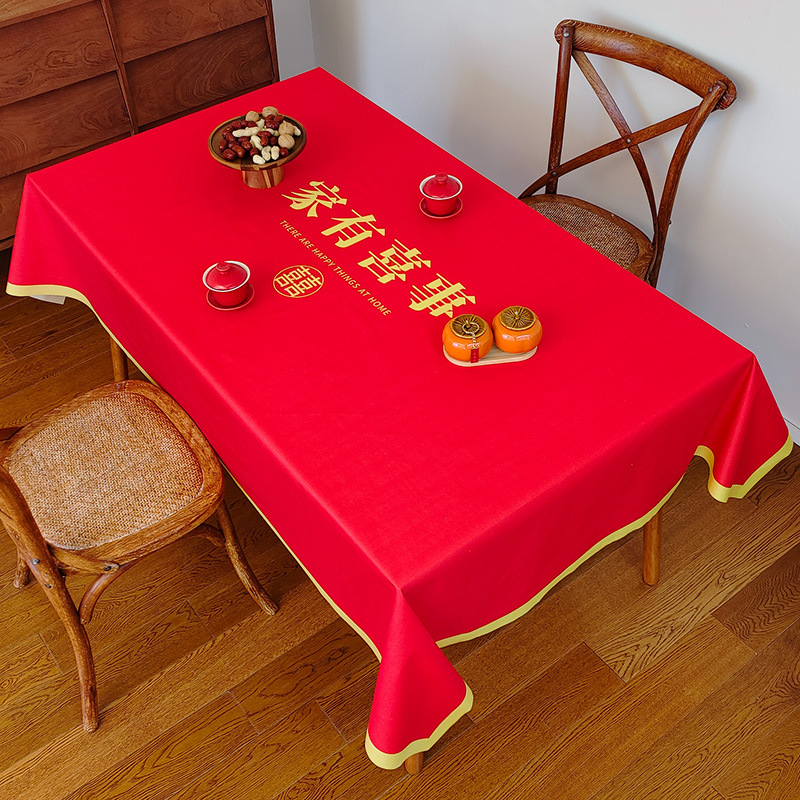 Picture of Wedding Tablecloth Red Festive Wedding Decoration Wedding Banquet Set Table Coffee Table Dining Tablecloth