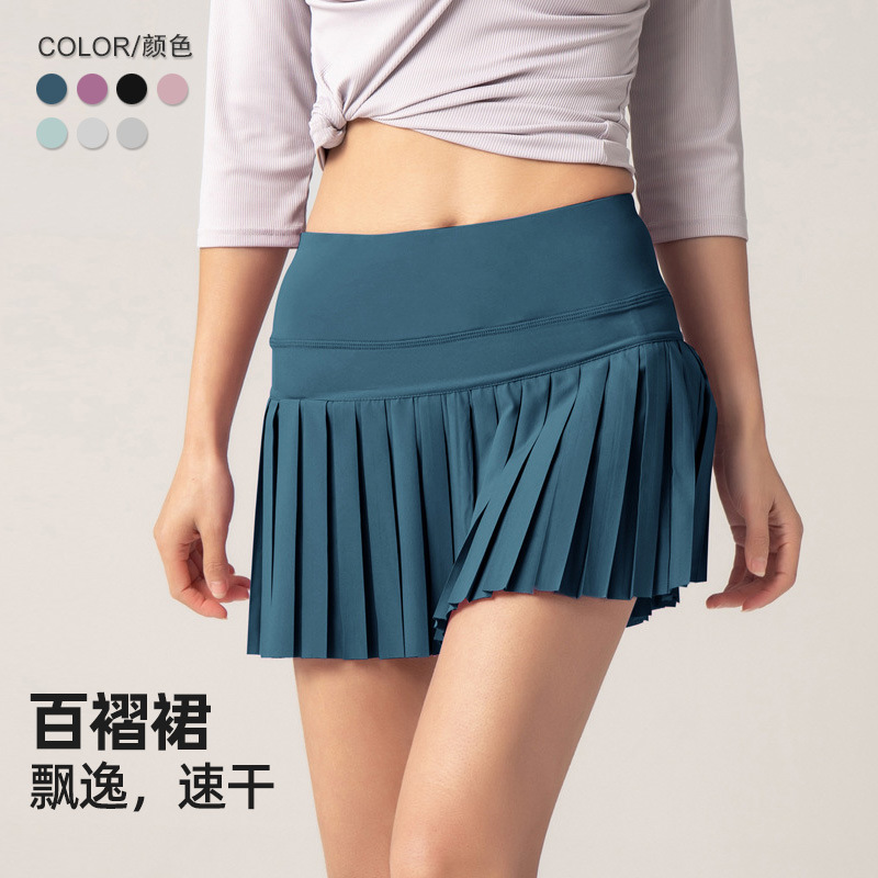 Sports Shorts Women's Tennis Pleated Skirt Anti-walking Outdoor Quick-drying Pocket Skirt Running Breathable Fitness Skirt Summer