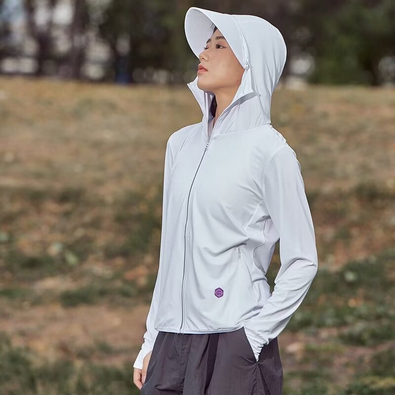 Picture of New Hooded Sun-protective Clothing Women's 2024 Summer New Ice Silk Casual Anti-ultraviolet Breathable Clothes All-match Sun-protective Clothing