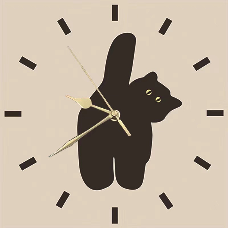 Cross-Border Hot-Selling Creative Kitten Decorative Wall Clock Nordic Clock Living Room Modern Minimalist Dining Room Density Board Quartz Clock
