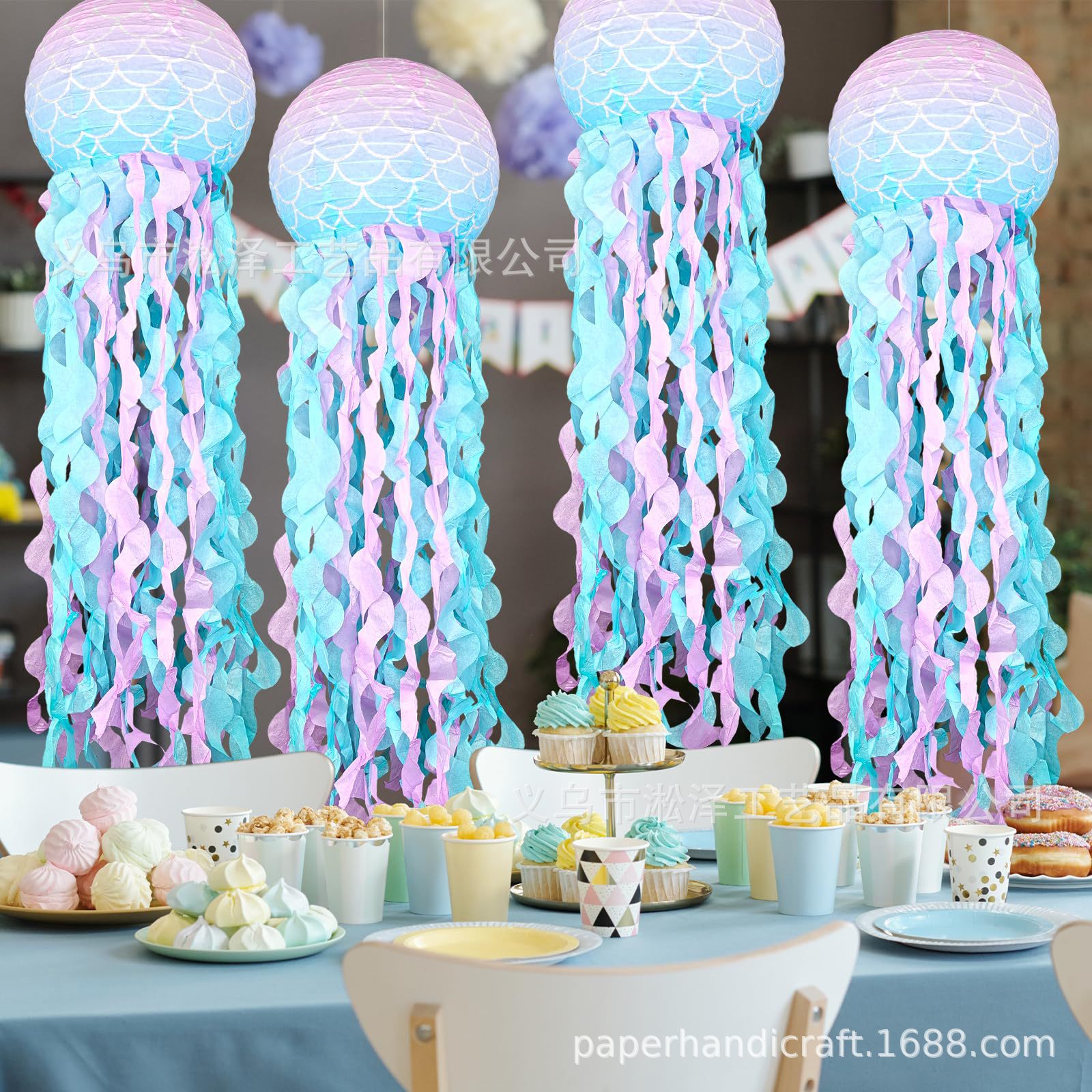 ocean theme party party decoration mermaid gradient jellyfish lantern colorful portable diy jellyfish paper lantern