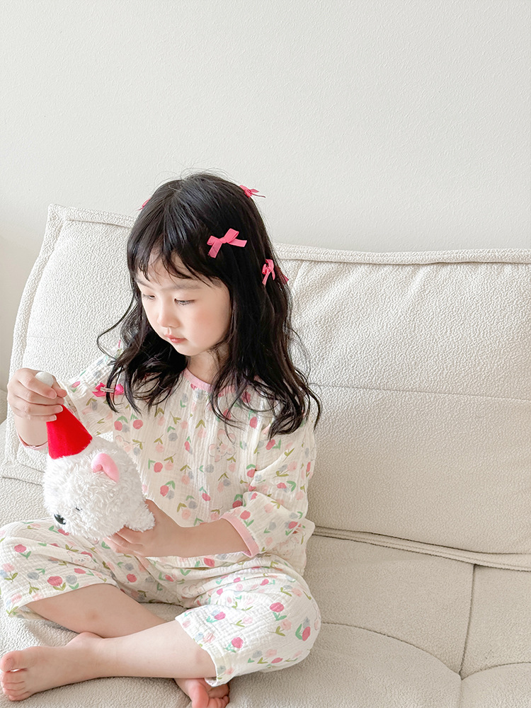 Picture of 2025 Children's Air Conditioning Home Clothes Cartoon Double-Layer Cotton Yarn Pajamas for Boys and Girls Pure Cotton Summer Thin Sleeve suit