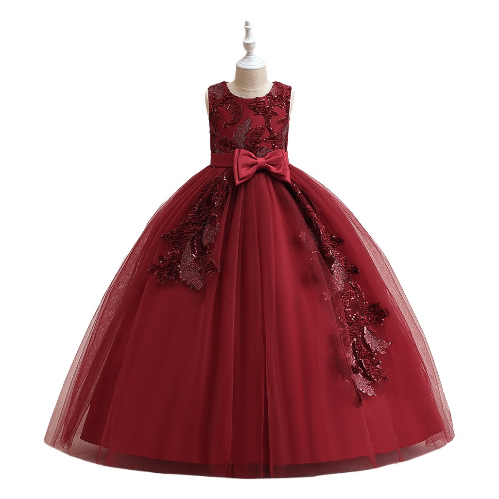 Amazon European and American New Kidsren's Dress Princess Dress Medium and Large Kidsren's Sequined Floor-Length Dress Piano Performance Dress Kids