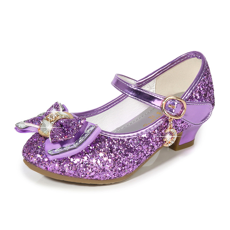 Picture of 2025 Autumn New Girls' Small High Heel Leather Shoes Sequin Upper Bow Decoration Children's Dance Shoes
