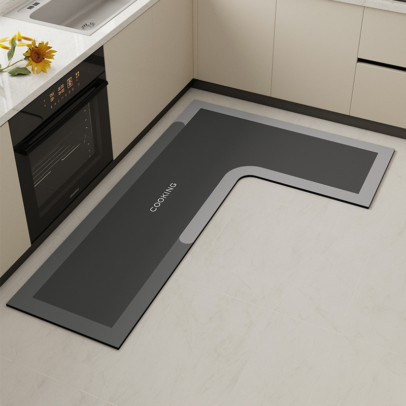 Advanced Kitchen Mat Diatom Mud Absorbent Soft Mat L-shaped Oil Absorbing Non-slip Wipe, Oil-proof and Dirty-resistant Carpet