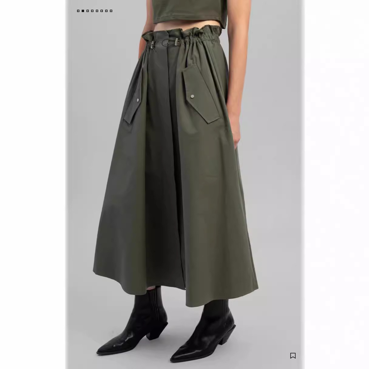 Art Frankie Shop New Japanese Style Retro Pure Color Drawstring High Waist Hong Kong Style Work Skirt