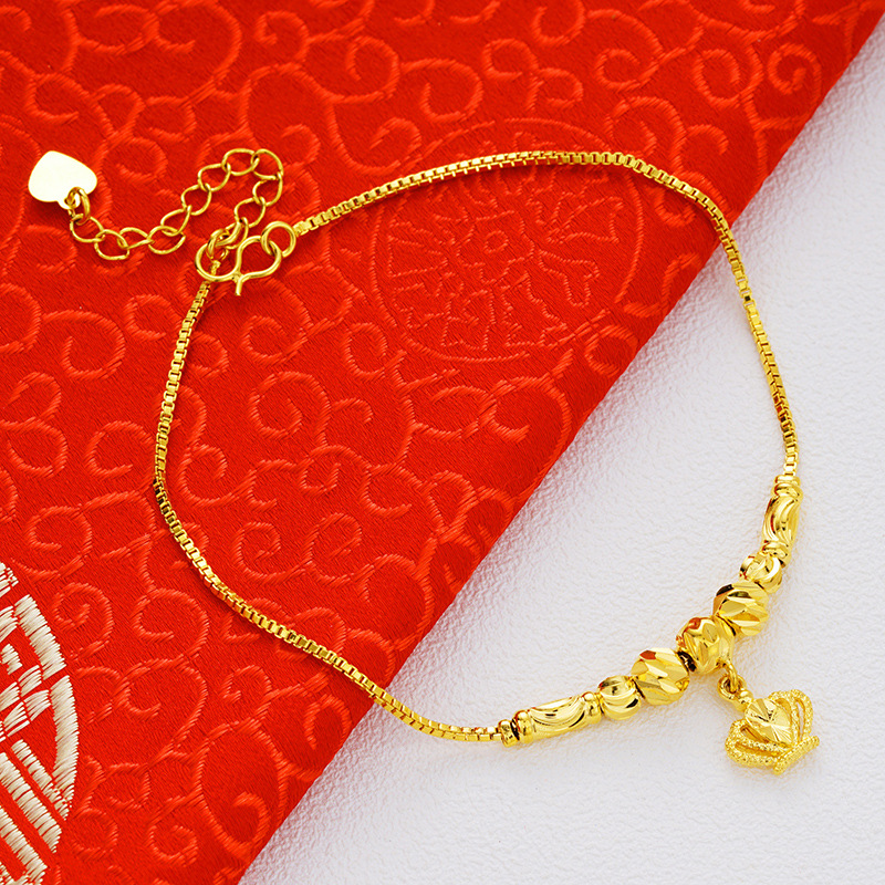 Picture of Vietnam Sand Gold Fashion Anklet Brass Plated 24k Gold Bell Double-Layer Turn & Bead Foot Ornaments Women's Foreign Trade Euro Gold