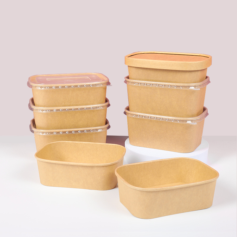 Disposable paper bowl takeaway lunch box printable kraft paper packing box picnic box salad lunch box square paper bowl