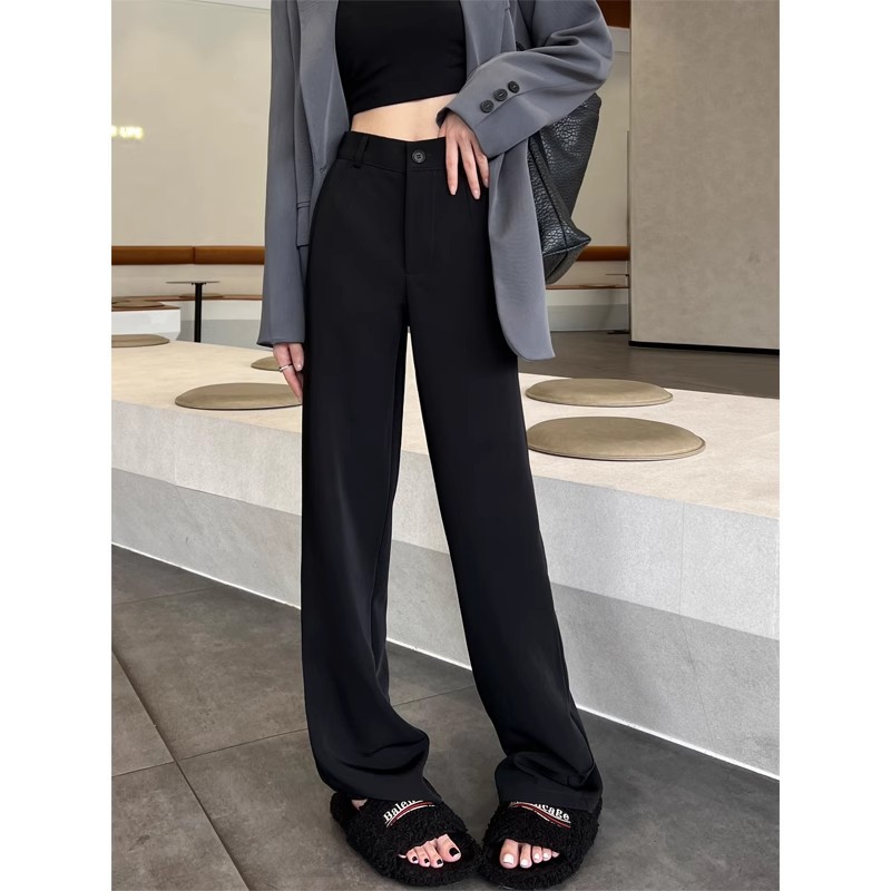 Black suit pants women's spring and autumn straight loose slimming mop drop-down wide-leg pants high waist draping casual trousers