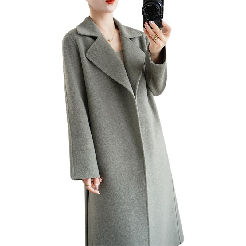 2024 Autumn and Winter New Double-Sided Cashmere Coat for Women, Extra Long, Loose Fit, Belted, High-End Double-Sided Wool Coat