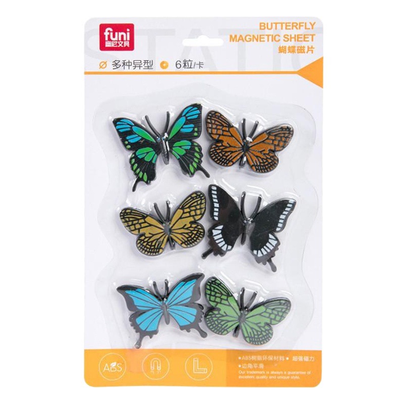 Funi CT-6698 butterfly magnetic particle whiteboard magnetic sheet cute shape refrigerator magnetic buckle 6 pack