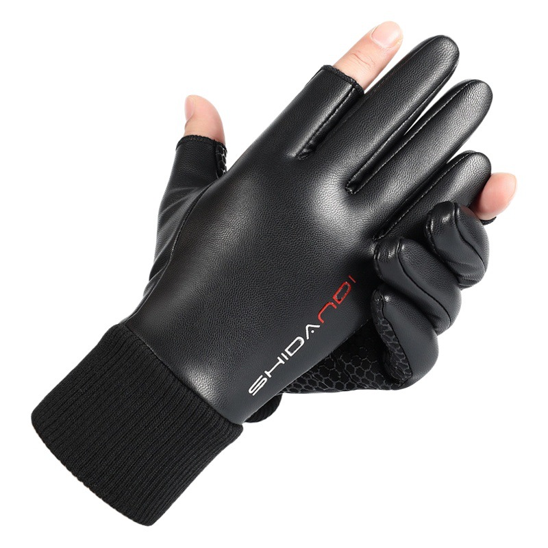 Autumn and Winter Cycling Leather Gloves Men's Warm Fleece-Lined Pu Gloves Anti-Slip Touch Screen Outdoor Winter Leather Gloves Manufacturer
