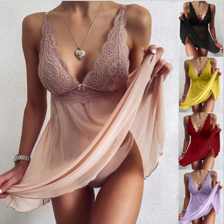 Foreign trade export sexy underwear Europe and the United States new lace sling pajamas multi-color large size home nightgown