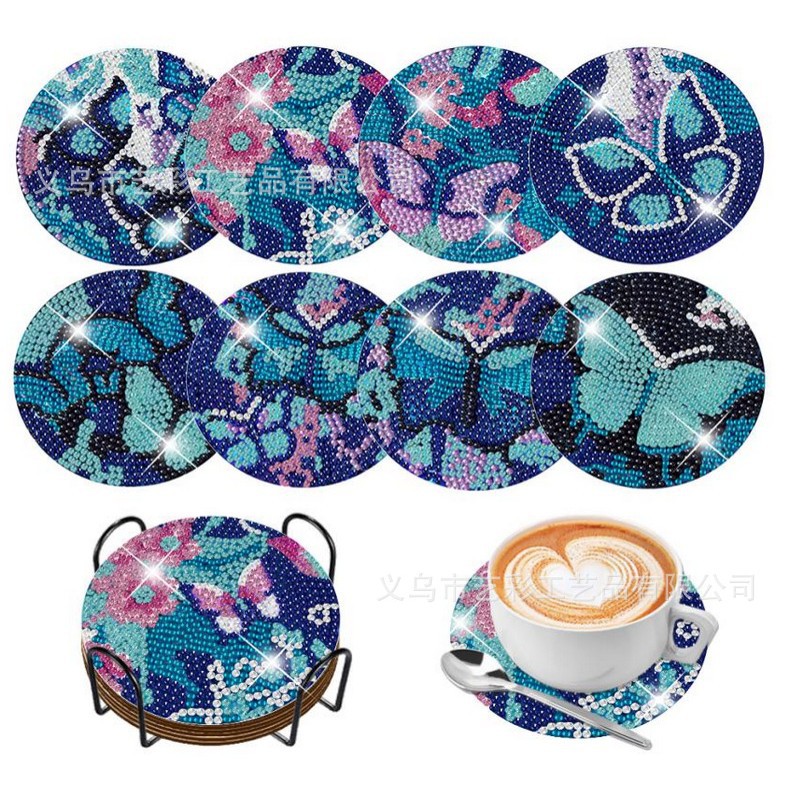 DIY Cross-border Diamond Painting Diamond Coaster Full Diamond Round Acrylic Heat Insulation Pad Diamond Painting Coaster Amazon