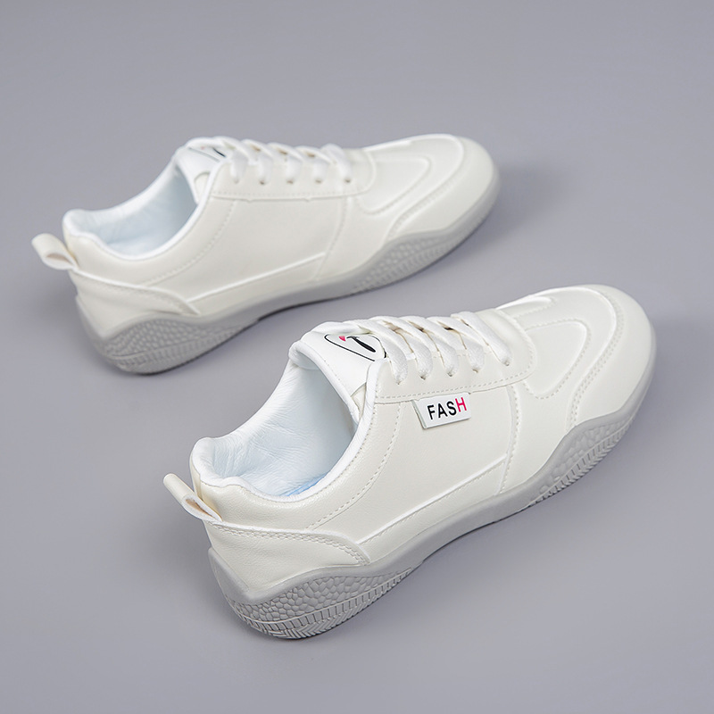 2025 New Spring Leather White Shoes Women's Korean-style All-match Casual Shoes Skate Shoes Soft Sole Breathable Sports Running Shoes