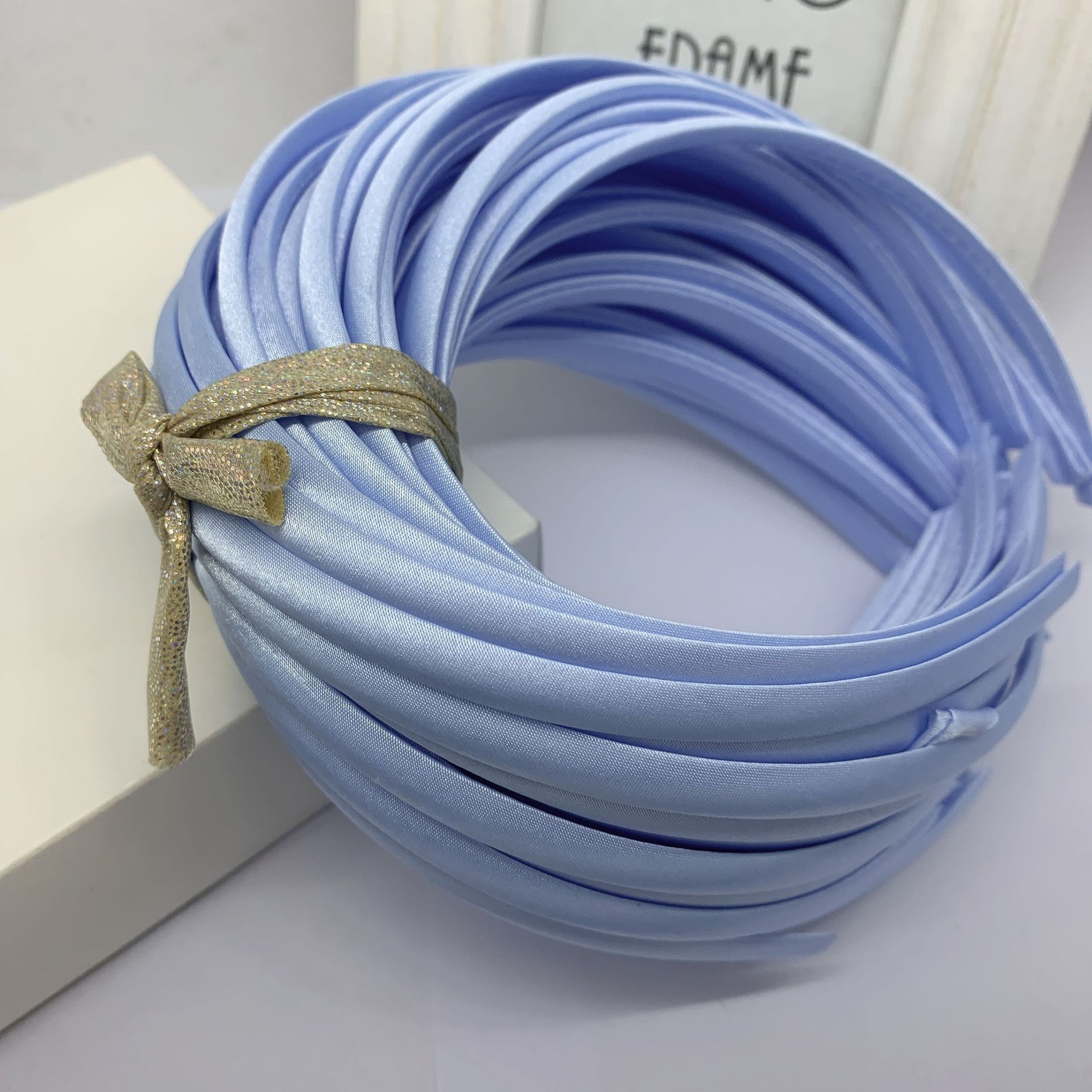 Picture of 10mm Candy-Colored Cloth-Wrapped Thickeneded Headband DIY Hairband Material Hair Accessories 1cm Satin Set Cloth Headband