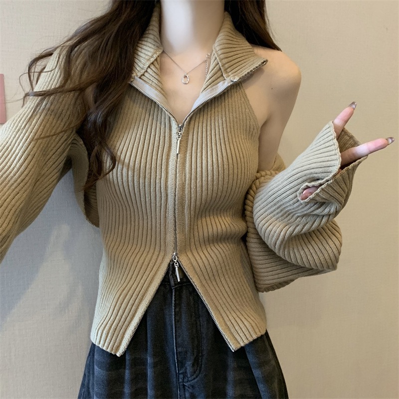 Picture of Temperament New Hot Girl Suit Knitted Cardigan Waistoutwear Women's Autumn Slim Fit Western Style Vest Two-Piece Set