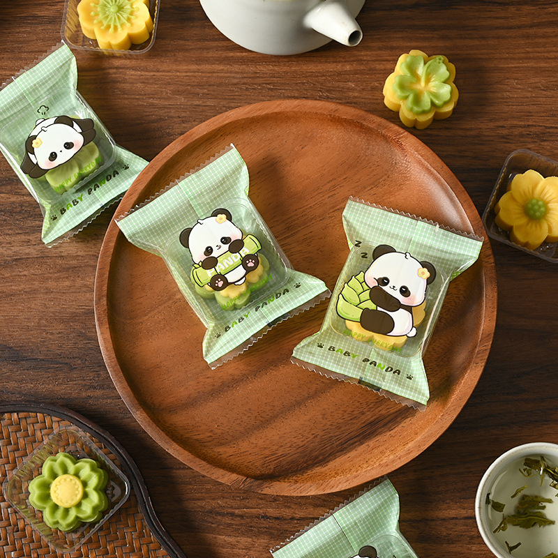 New handmade square mung bean cake packaging bag baking mung bean ice cake machine sealing bag self-sealing with transparent bottom tray wholesale
