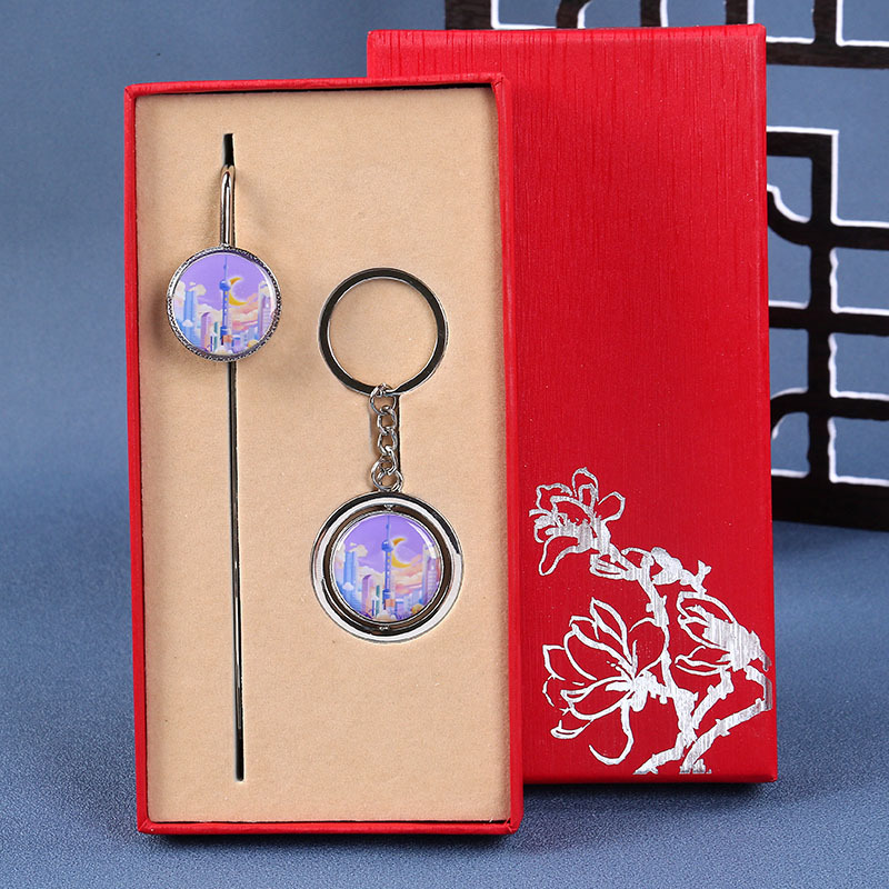 Picture of Beijing Temple of Heaven, Wuhan Yellow Crane Tower, Nanjing, Guangzhou Souvenir Metal Bookmark Keychain Set Custom Cultural and Creative Style