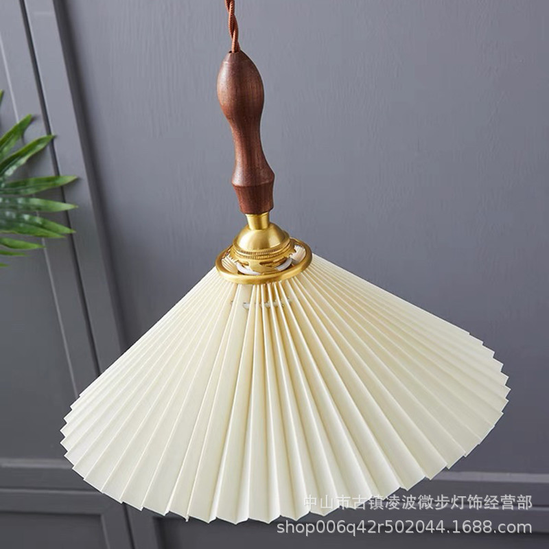 Vintage Nordic Pleated Chandelier Walnut Bedroom Bedside Bar Counter Restaurant Homestay Brass Small Chandelier Same Style Wall Lamp