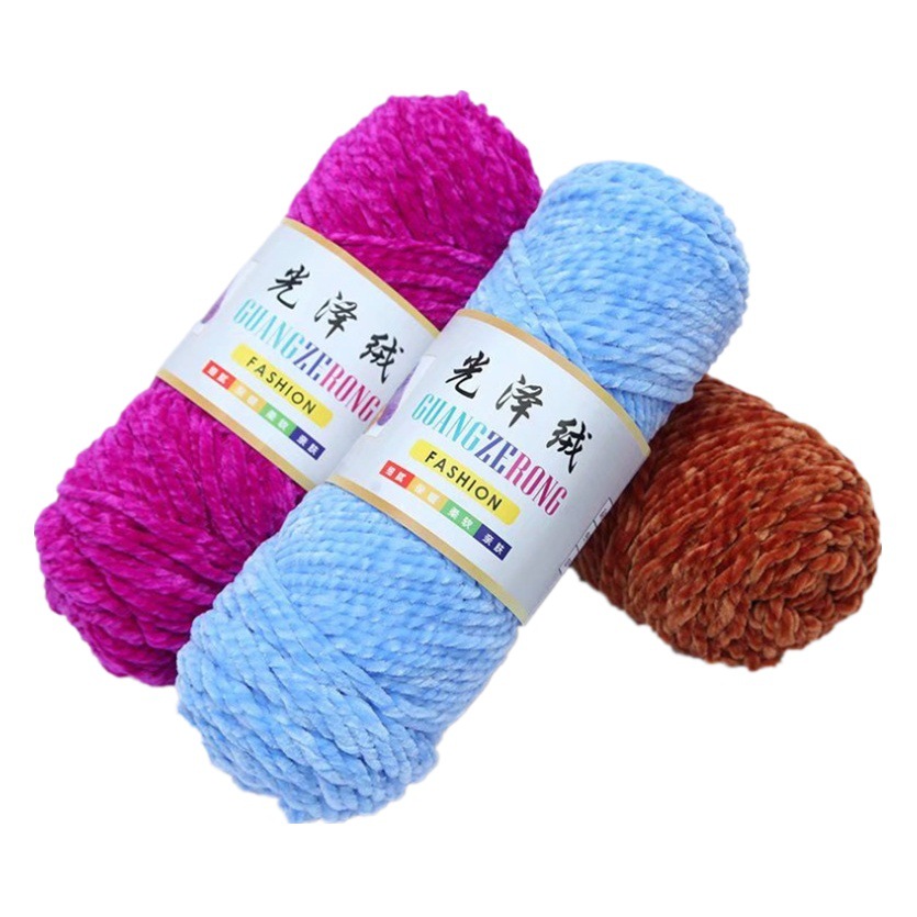 Glossy velvet chenille gold velvet ice thread hand-woven violent bear material bag crochet hook slippers coarse wool ball