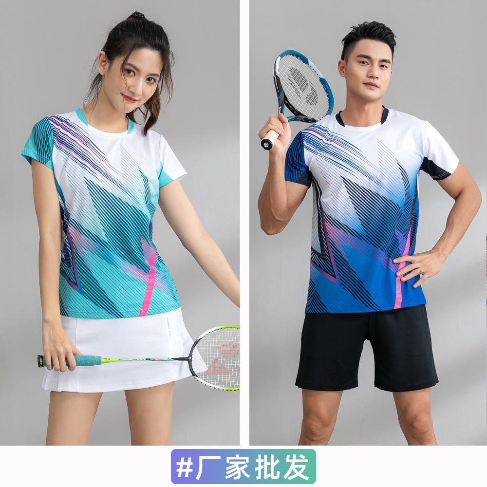 New Summer Badminton Uniform Set Women Long Sleeve Sports Suit Printed Men's Volleyball Table Tennis Tennis Competition Training