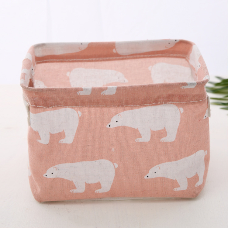 Picture of Fabric with Satchel Printed Cotton and Linen Storage Basket Desktop Miscellaneous Storage Box Cabinet Small Clothing Fabric Storage Basket