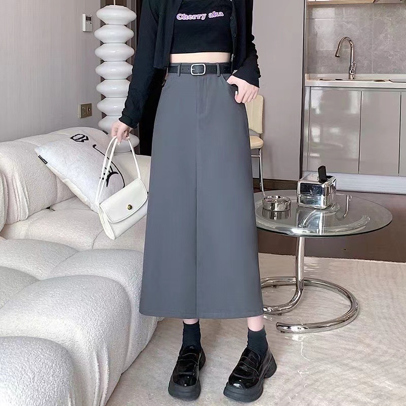 Hong Kong-style Hip High-waist Slimming All-match Hip Suit Spring and Autumn Long Skirt High-end Skirt Hanging Split
