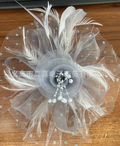 Picture of European and American Popular Amazon Feather Headdress Bridal Hair Accessories Mesh Top Hat Jockey Club Hair Accessories Hairpin Headband