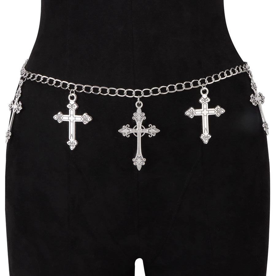European and American cross-border jewelry fashion trend hip-hop single-layer metal chain cross pendant waist chain body chain wholesale