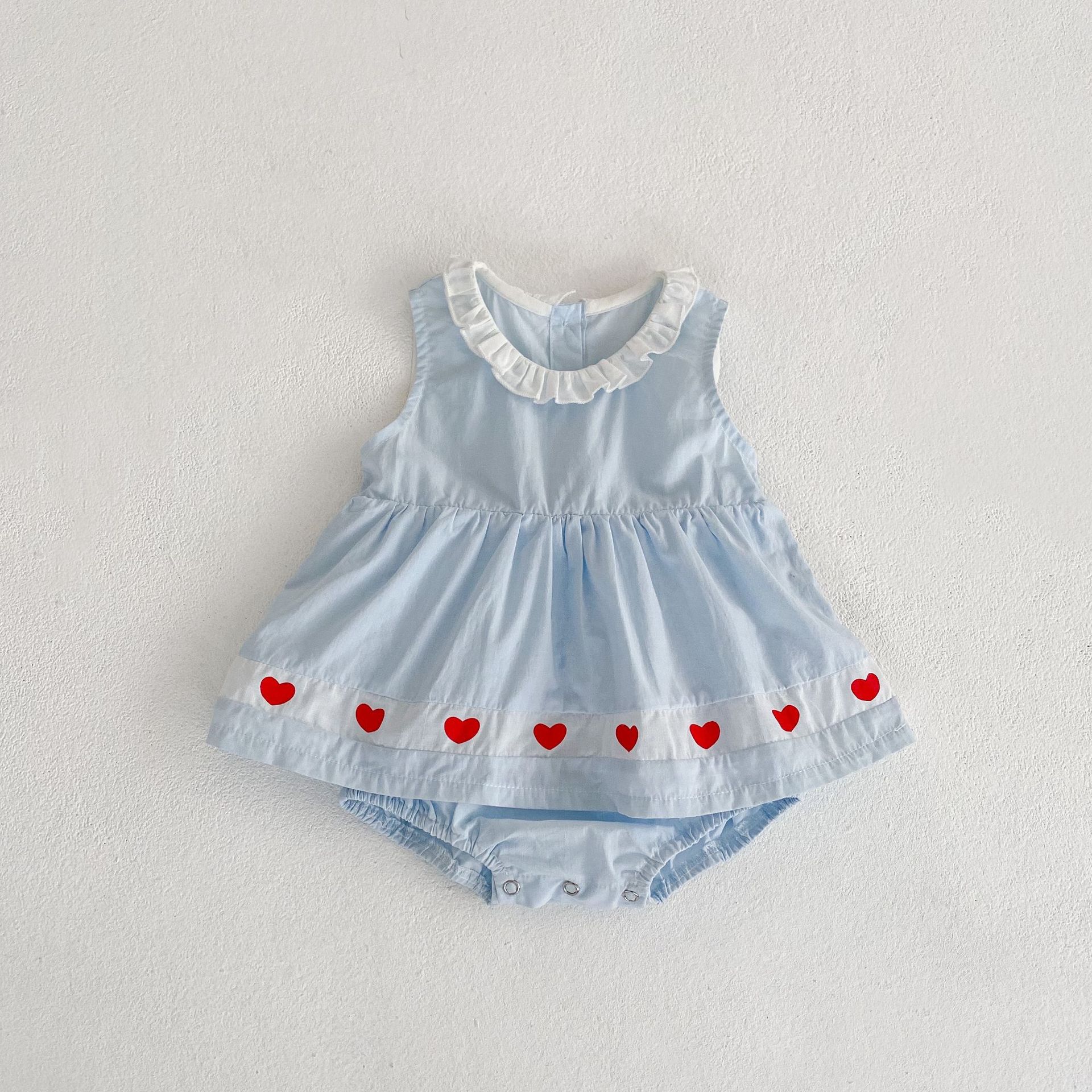 Picture of 2025 Summer Style Infants and Young Kidsren Cotton Splicing Heart Breathable One-Piece Clothes for Baby Girls One-Piece Romper