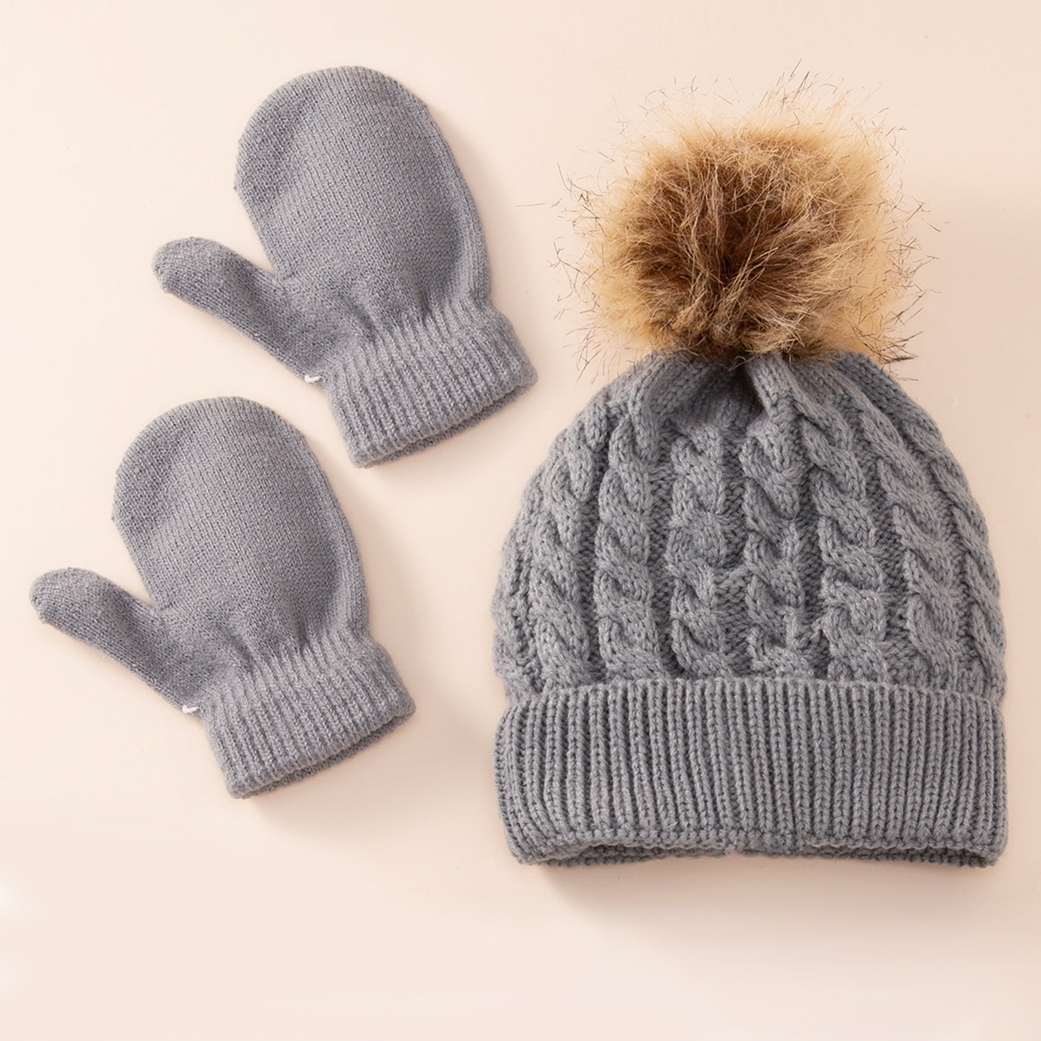 Picture of New wool monochrome twist warm children's hat scarf gloves two or three-piece spot children's hat set