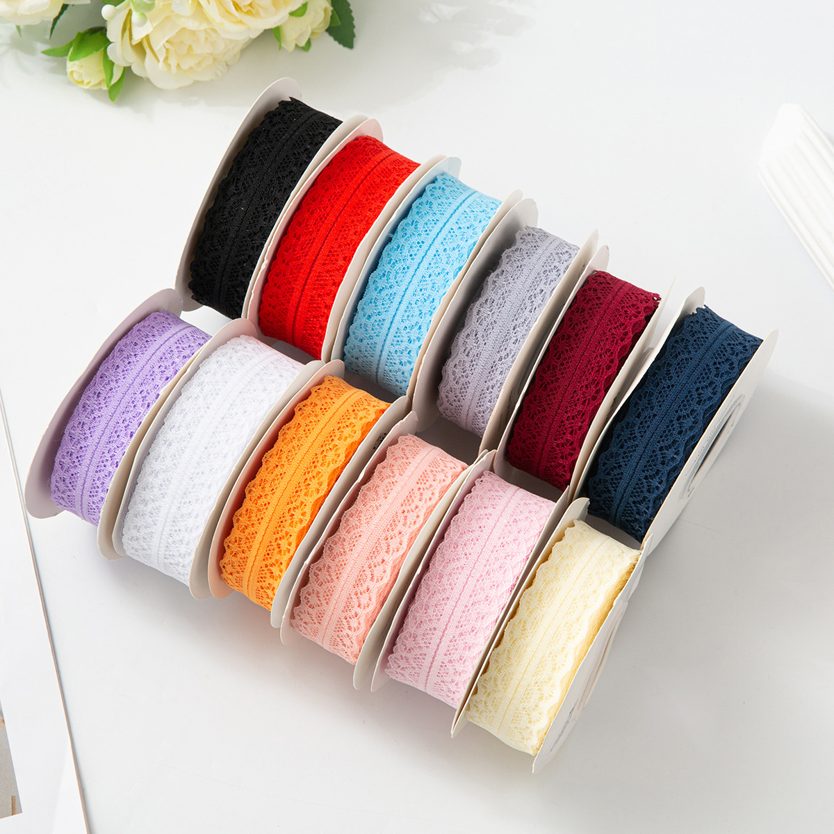 Picture of 25 yards hollow lace with lotus leaf lace polyester snow yarn bouquet flower packaging material handmade diy gift box