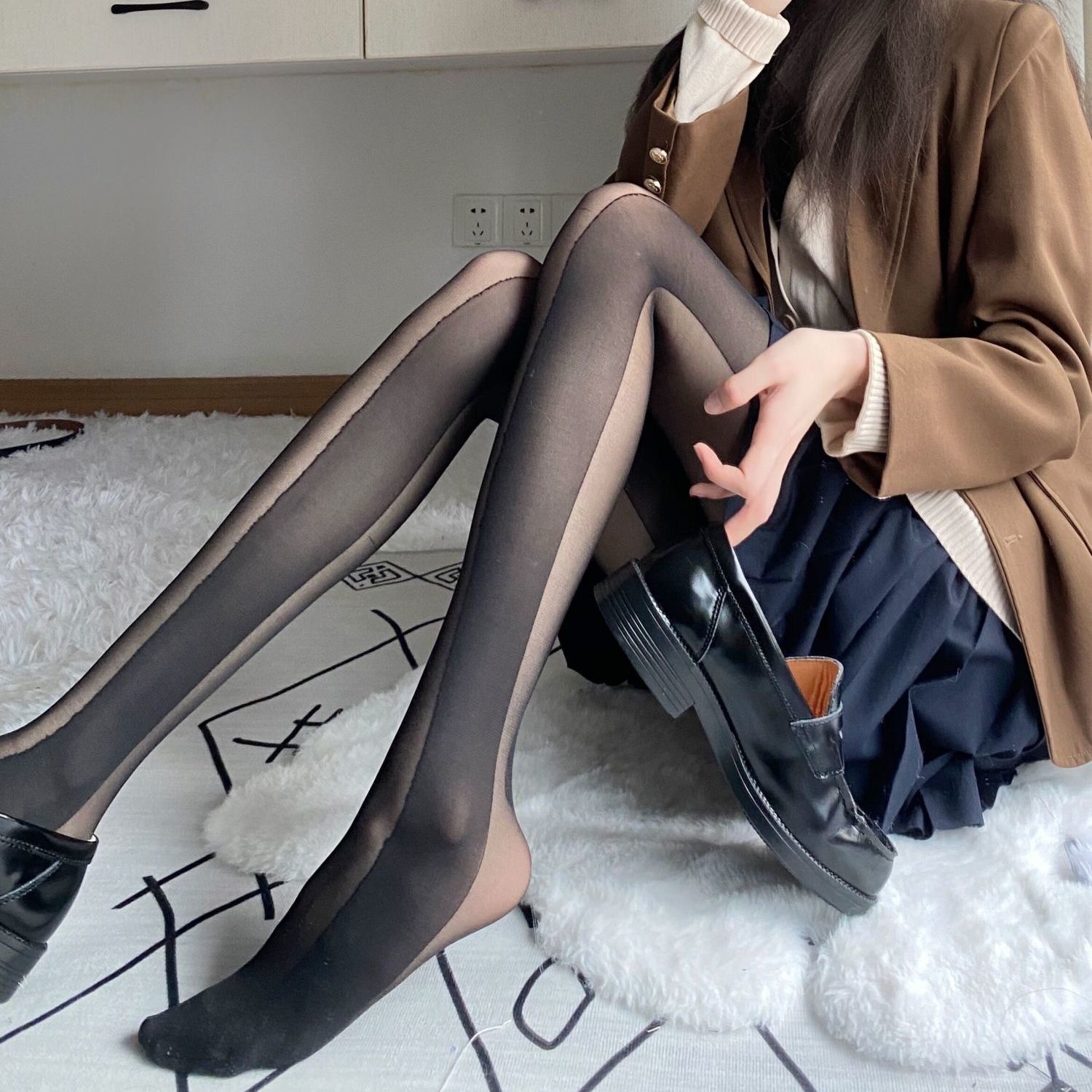 Japanese and Korean Style Black Stitching Pantyhose Zhang Huimei Same Style Spring and Summer Side Vertical Stripe Shadows Slimming Base Stockings