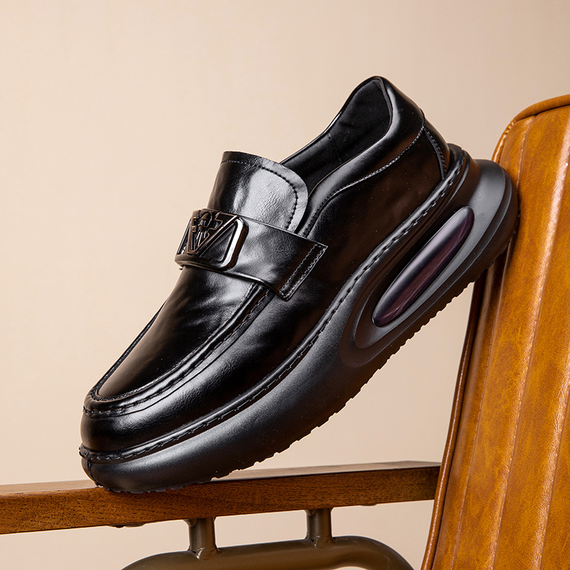 Spring Air Cushion Men's Shoes Genuine Leather Business Casual Leather Shoes Men's British Thick Sole Increased Breathable Slip-on Loafers