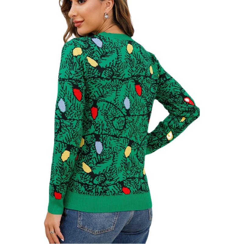 Ready Stock Knitwear Customization Cross-Border Foreign Trade European and American Lantern Jacquard Knitwear Amazon Autumn and Winter Long-Sleeved Christmas Knitwear