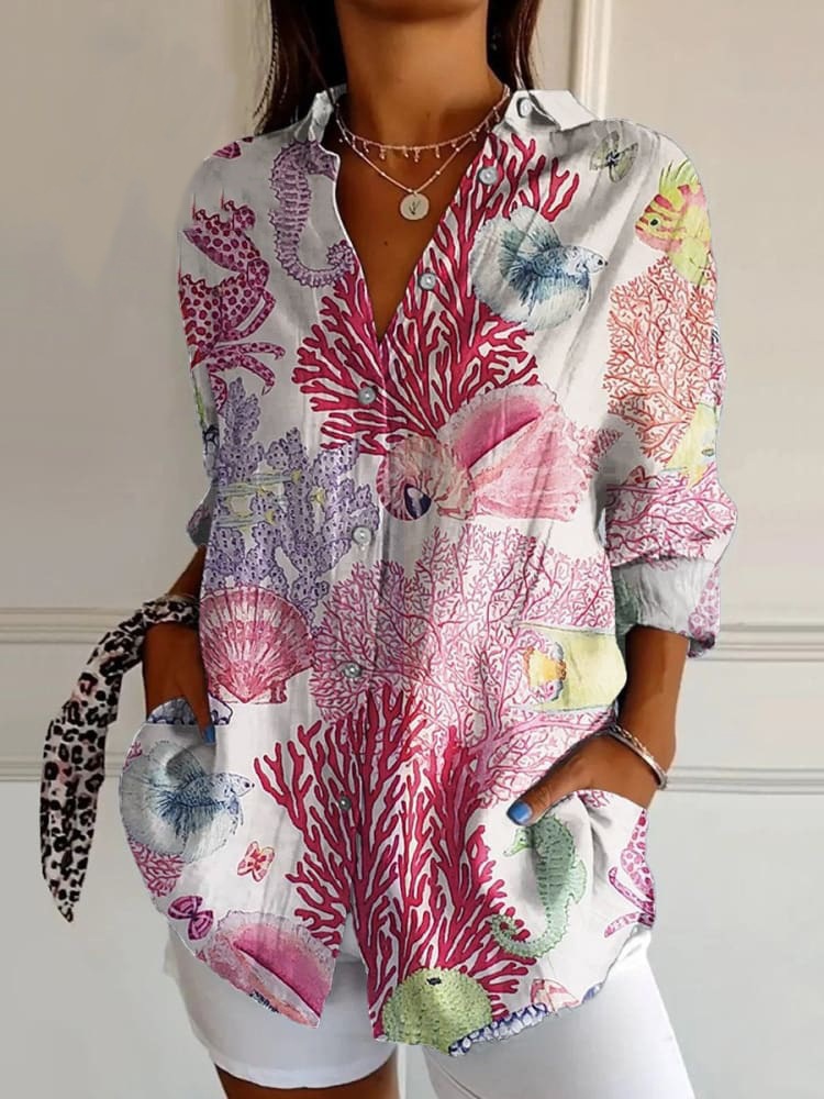 Picture of 2025 New Women's Long Shirt Women's Summer European and American Trend Long Sleeve Shirt Printed Pattern Printed 3D Shirt