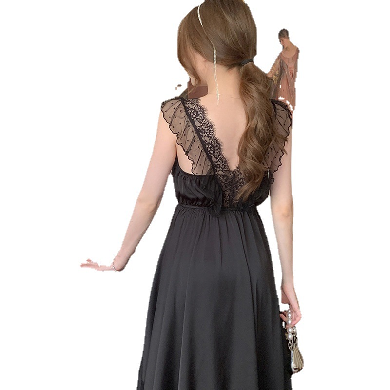 Picture of Sexy Lace Ice Silk Nightgown Women's Summer Backless Sling V-neck High-end Internet-style Pajamas Pure Desire Nightgown