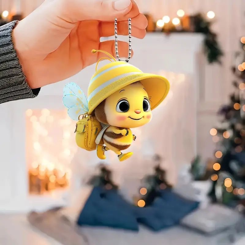 Cross-border new acrylic flat bee back school bag creative decorative small pendant car rearview mirror backpack key