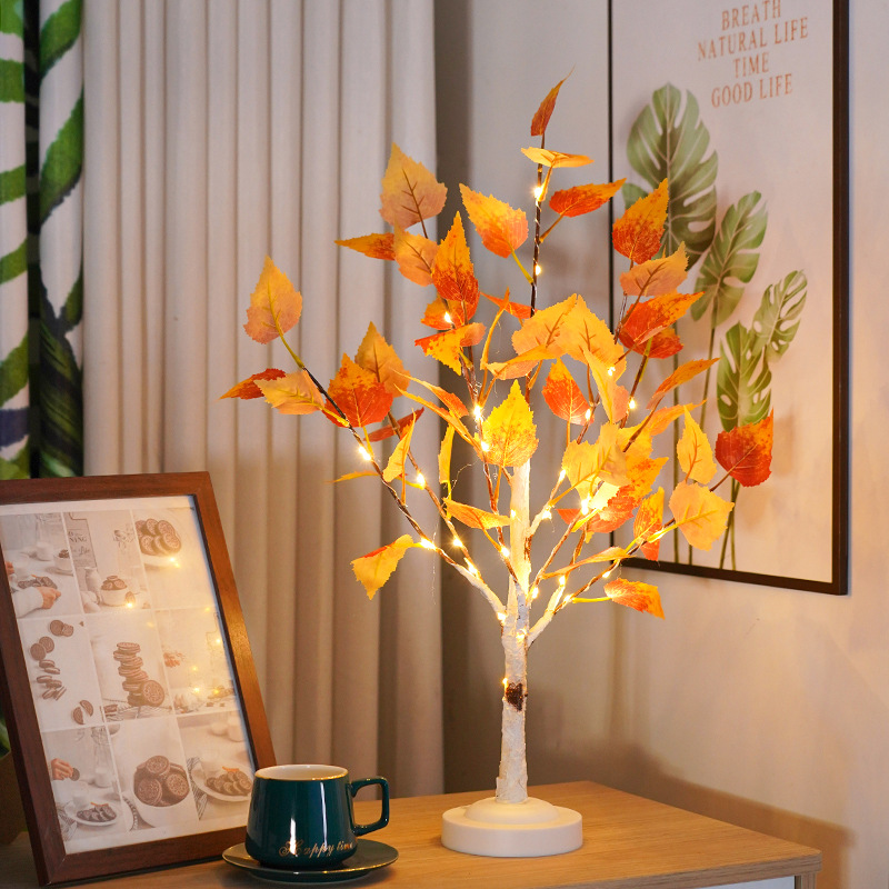 Cross-border LED simulation maple birch lights Thanksgiving room gift ornaments decorative lights lights night lights