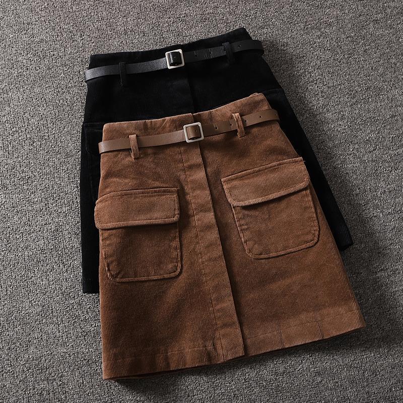 Short Skirt Women's High Waist Corduroy 2024 Autumn and Winter New Korean Style Retro Slimming A- line Outer Wear Skirt Women's
